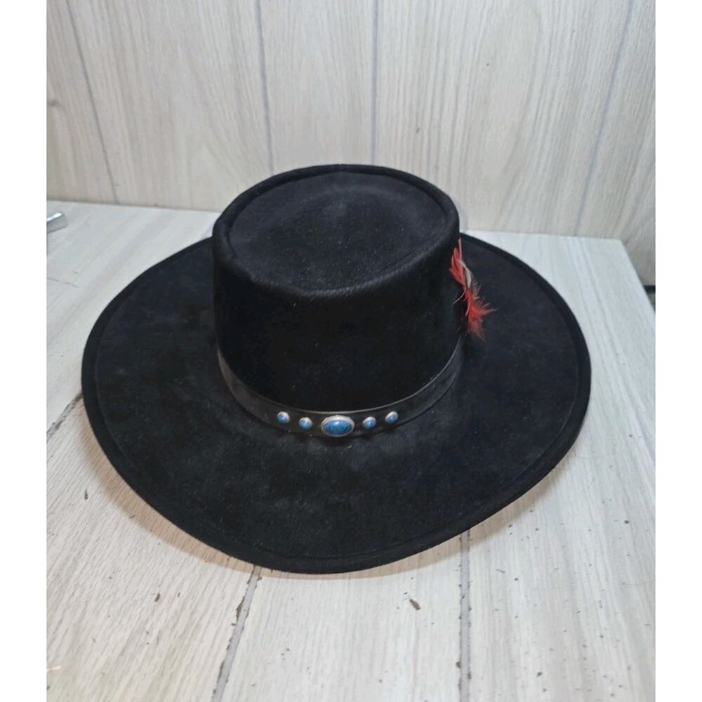 Vtg Bailey U-Rollit Black Felt Gambler Hat 7 1/2 USA Made Cowboy Turquoise Band